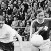 Madeleine Boll (right) during an international match against England in 1975.