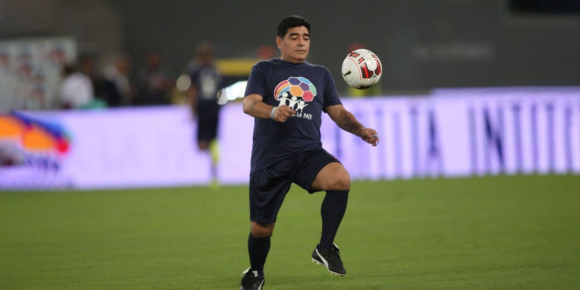 Maradona At the Olympic Stadium in Roma during a Friendly match in 2014.