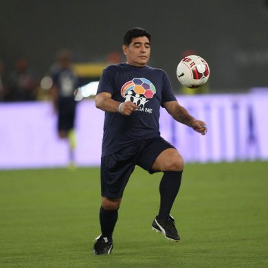 Maradona At the Olympic Stadium in Roma during a Friendly match in 2014.