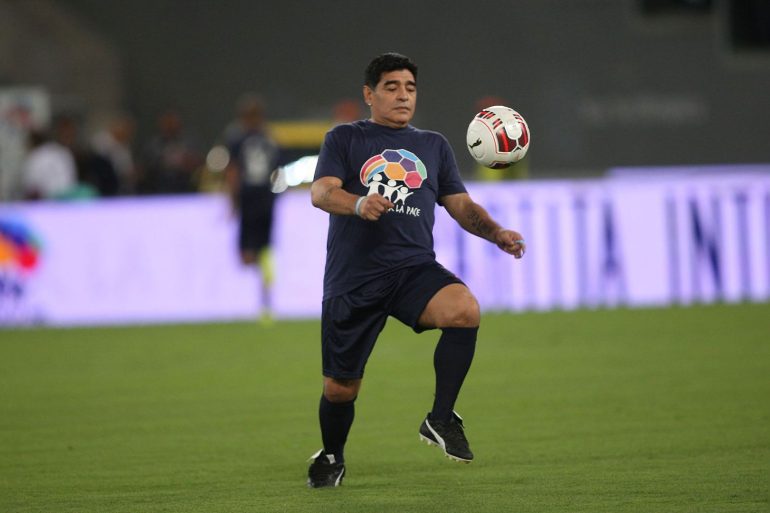 Maradona At the Olympic Stadium in Roma during a Friendly match in 2014.