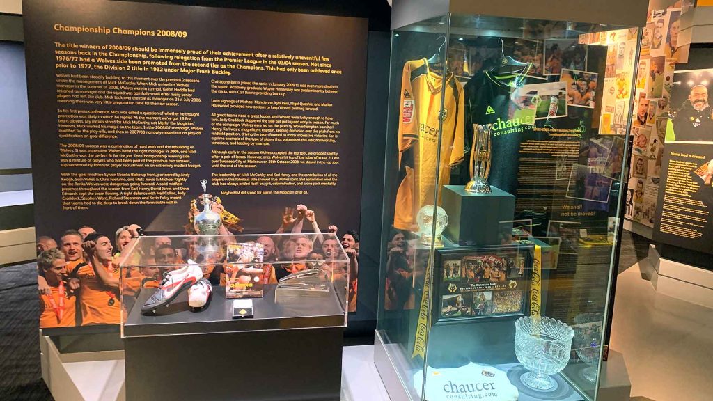 Display of the 2008-09 Championship-winning season at the Wolves Museum.