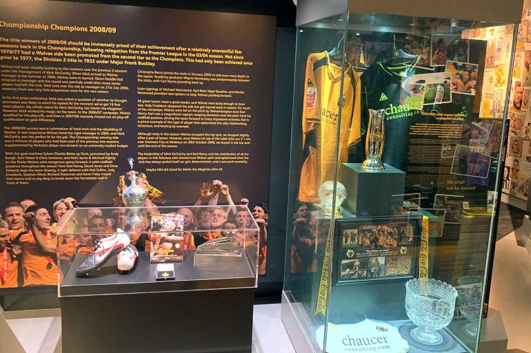 Display of the 2008-09 Championship-winning season at the Wolves Museum.