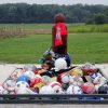 Wooden cross marked with footballs at Truce site.