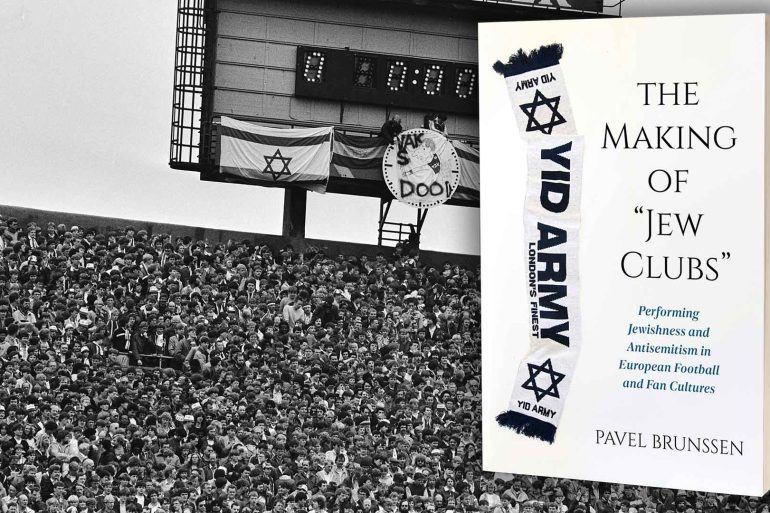 Cover of the book & Israel flags at Ajax-Feyenoord Game 1983.