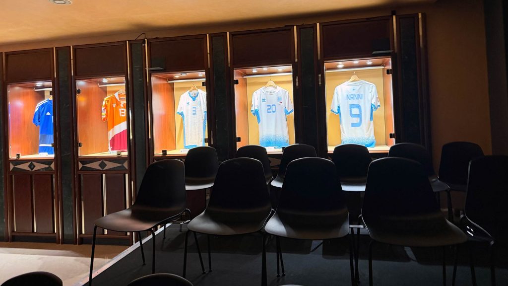 Football Kits displayed in the Titanus Museum.