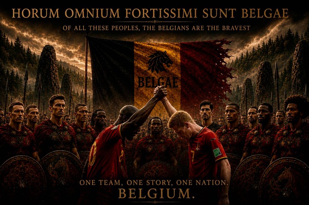 An artistic interpretation of Belgium’s Red Devils as modern Belgae (Source: Unknown).